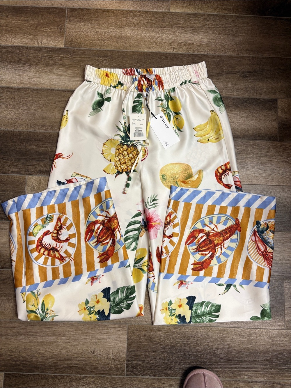Bailey 44 White Tropical & Lobster Print Wide Leg Pants